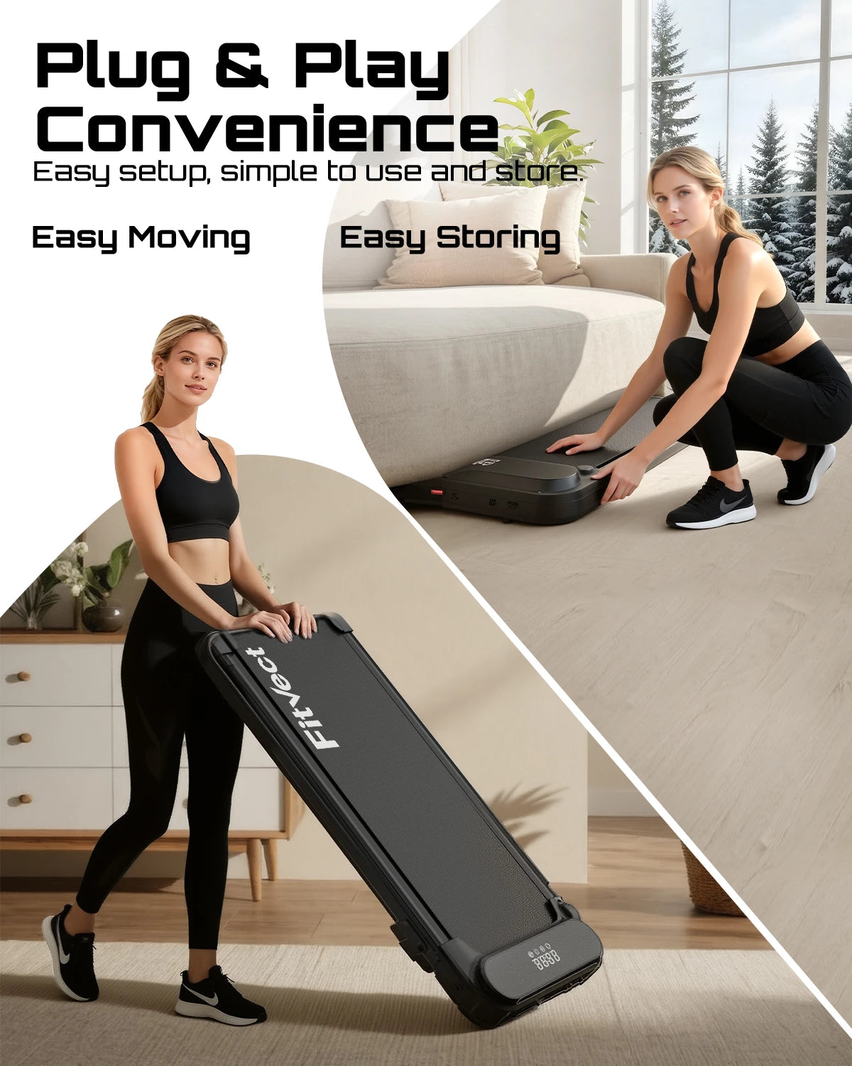 Portable fitvect c1f treadmill, easy to move and storage